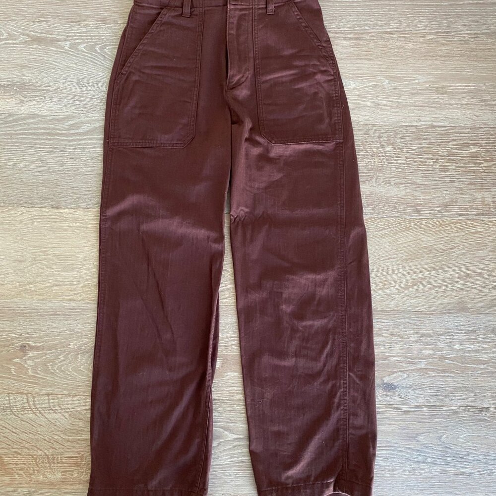 MUJI Women's Herringbone Trousers Burgundy Size S - Picture 5 of 9